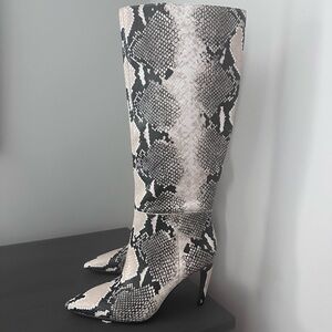 Steve Madden Black and White Snakeskin Heeled Boots